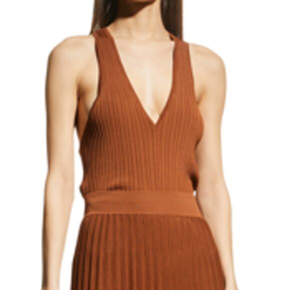 Rag & Bone NWT Esme Plunge Neck Rib Tank Brown Size XL Sleeveless V-Neck Stretch - Picture 1 of 9